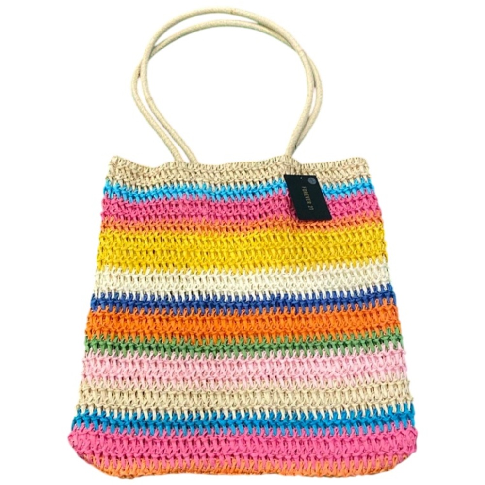 Forever21 Straw Summer Beach Tote Bag Hippie Vacation